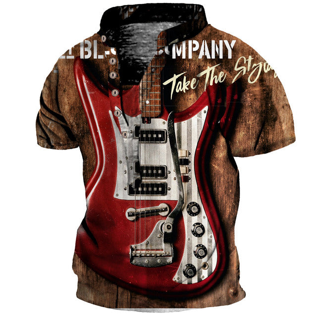 Guitar Six Buttons Collar T-shirt