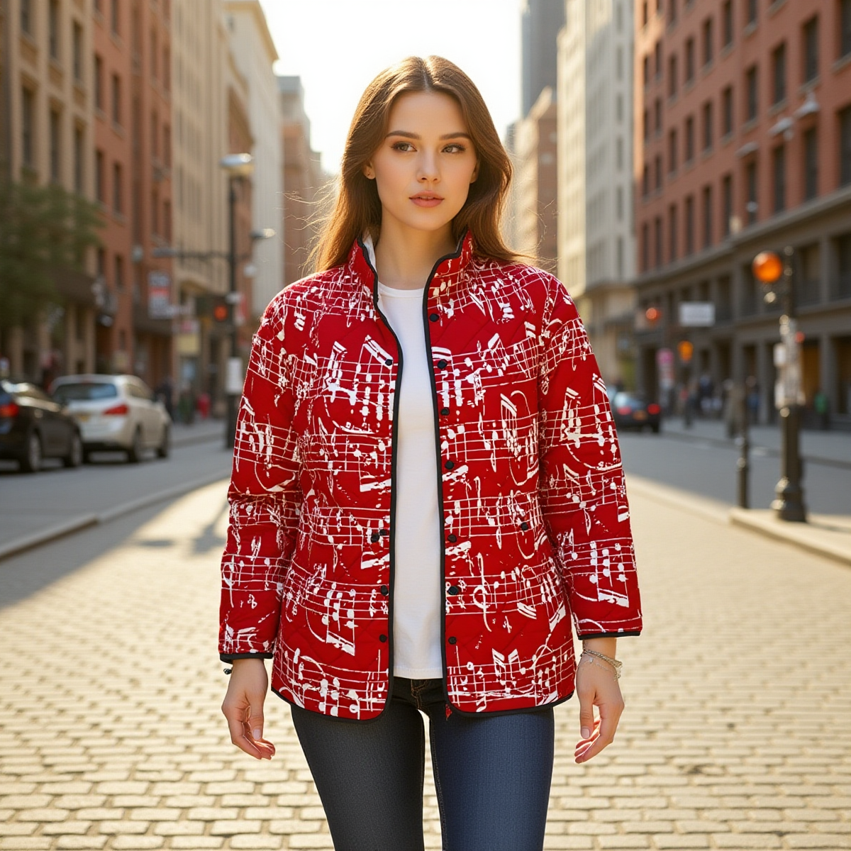 Music Pattern Red Unisex Quilted Jacket