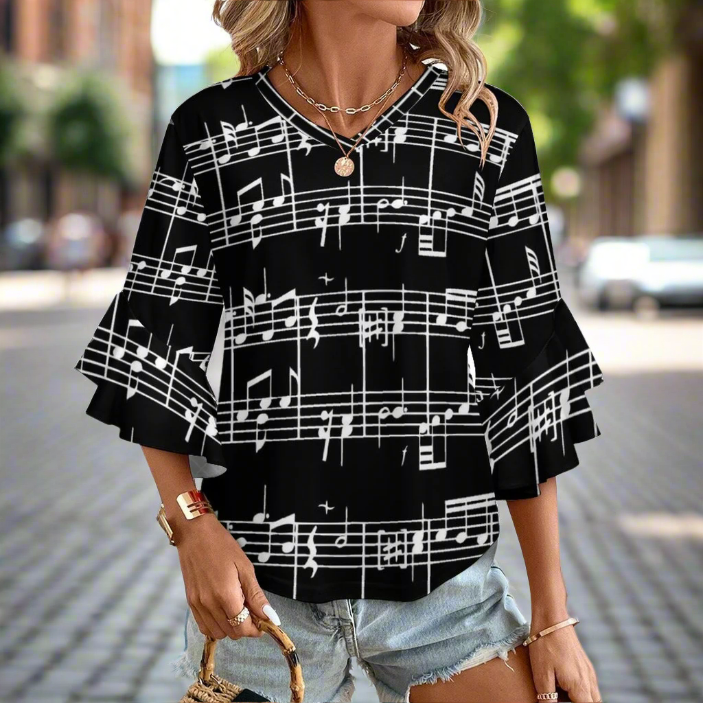 Elegant Music Women's Ruffled Sleeve Blouse