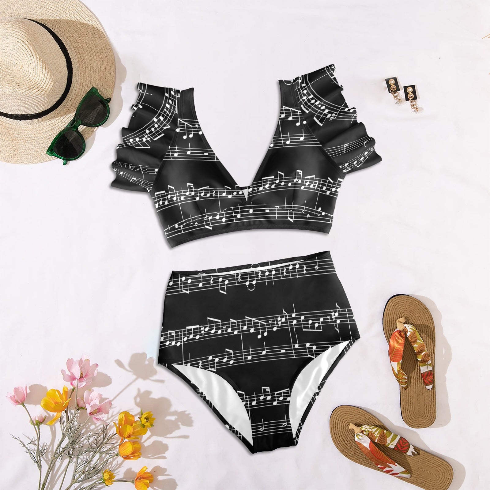 Classic Music Black Ruffle Sleeve Bikini
