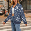 Music Navy Print Button Up Women's Cardigan