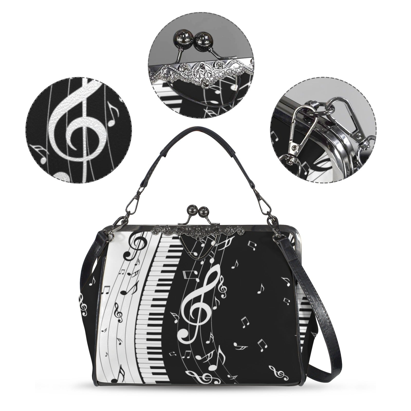 Piano Lovers Kisslock Two-Way Handbag