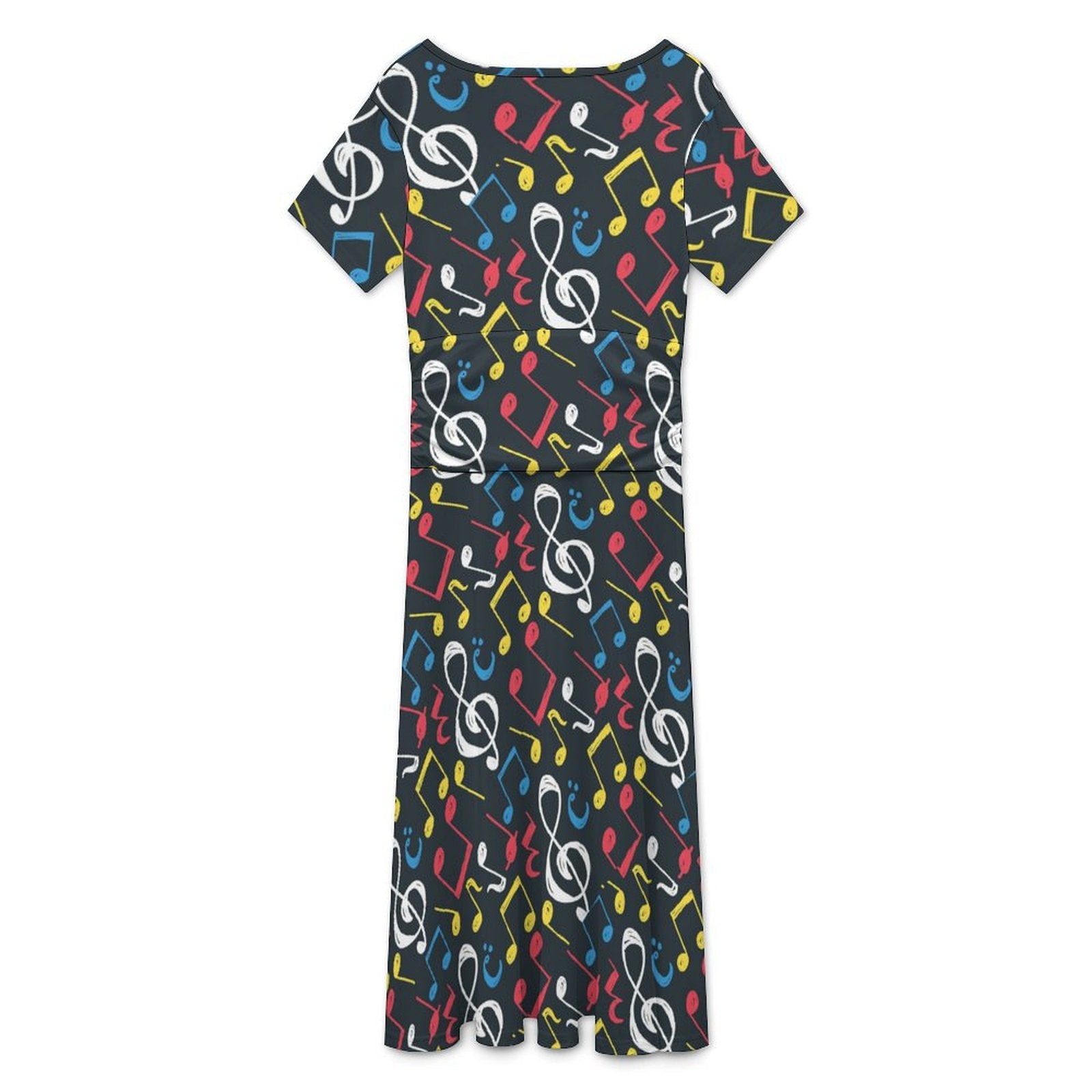 Music Theme Black V-Neck Midi Dress