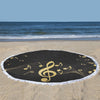 Gold Music Treble Notes Round Beach Blanket