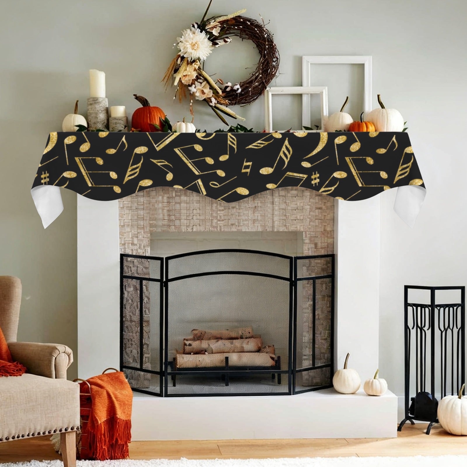 [USA Only] Gold Music Notes Fireplace Mantel Scarf
