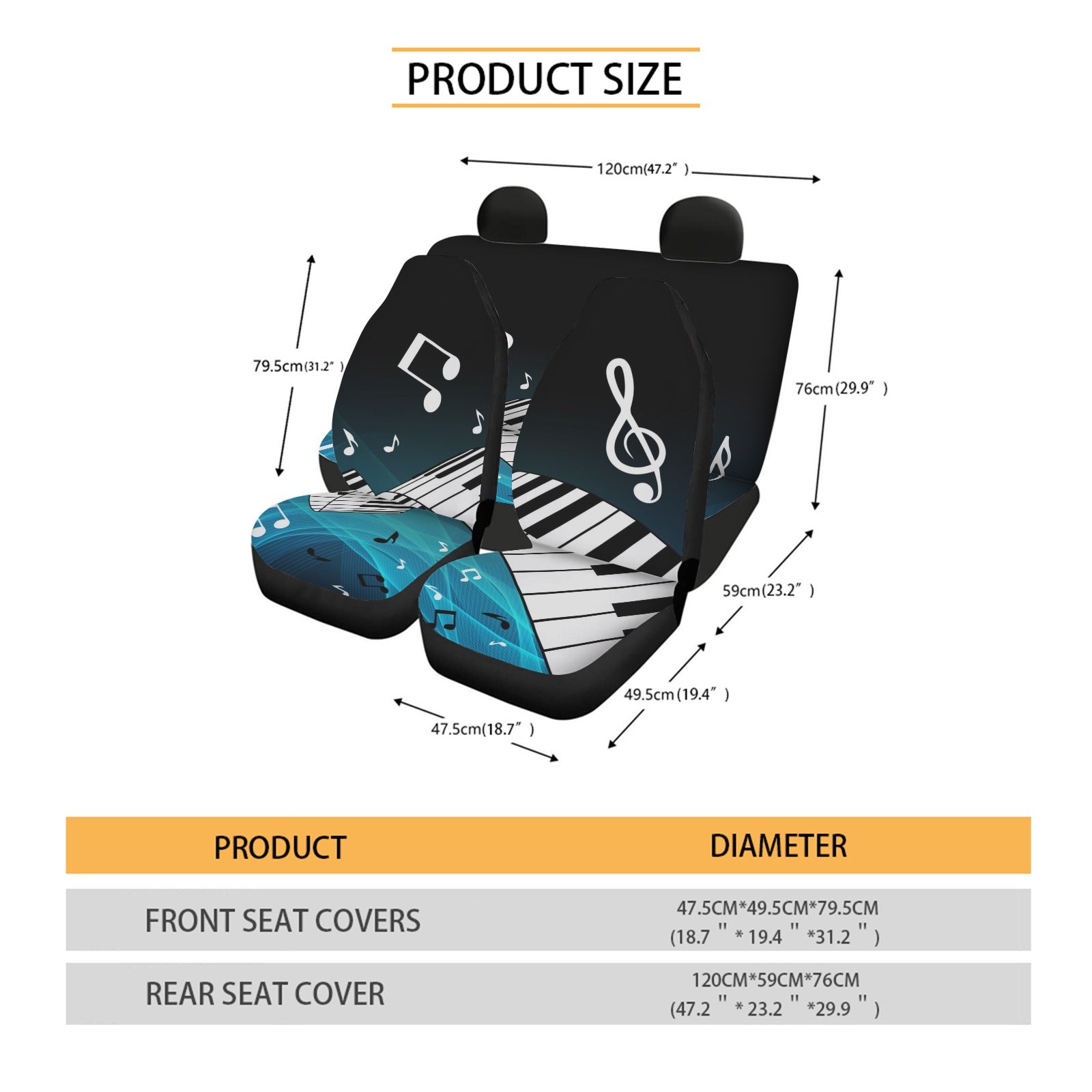 Blue Piano Car Seat Cover (Full Set)