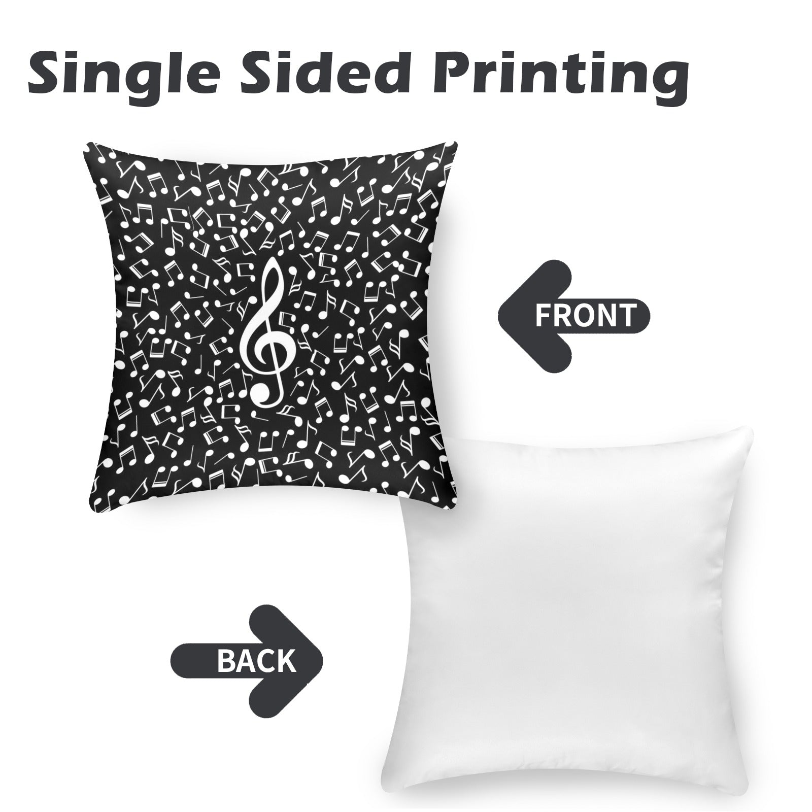 Music Notes Black Peach Skin Pillowcase (18"x18")