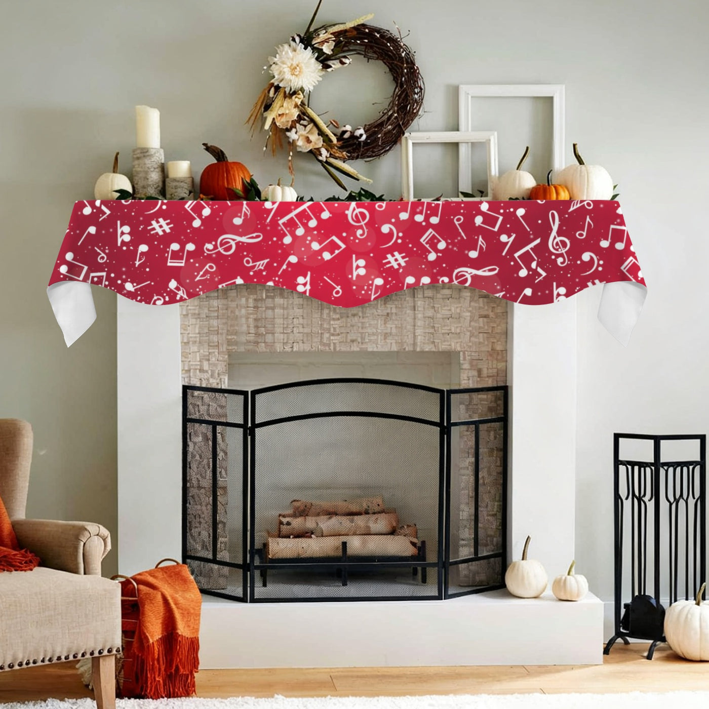 [USA Only] Music Red Fireplace Mantel Scarf