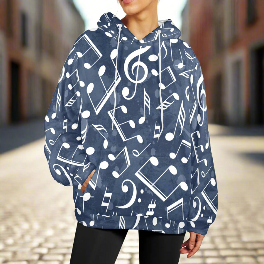 Music Navy Women's Flannel Hoodie