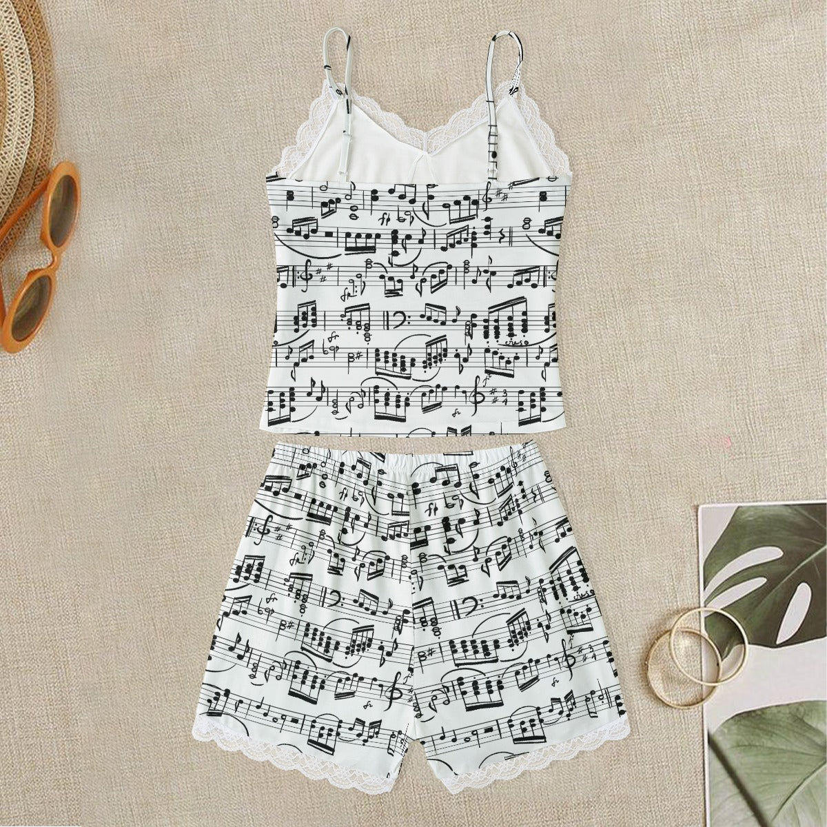 Music Sheet Lace Cami Top & Shorts