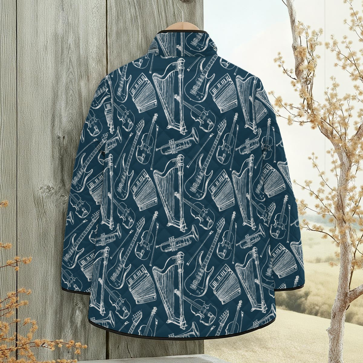 Music Instruments Blue Unisex Quilted Jacket