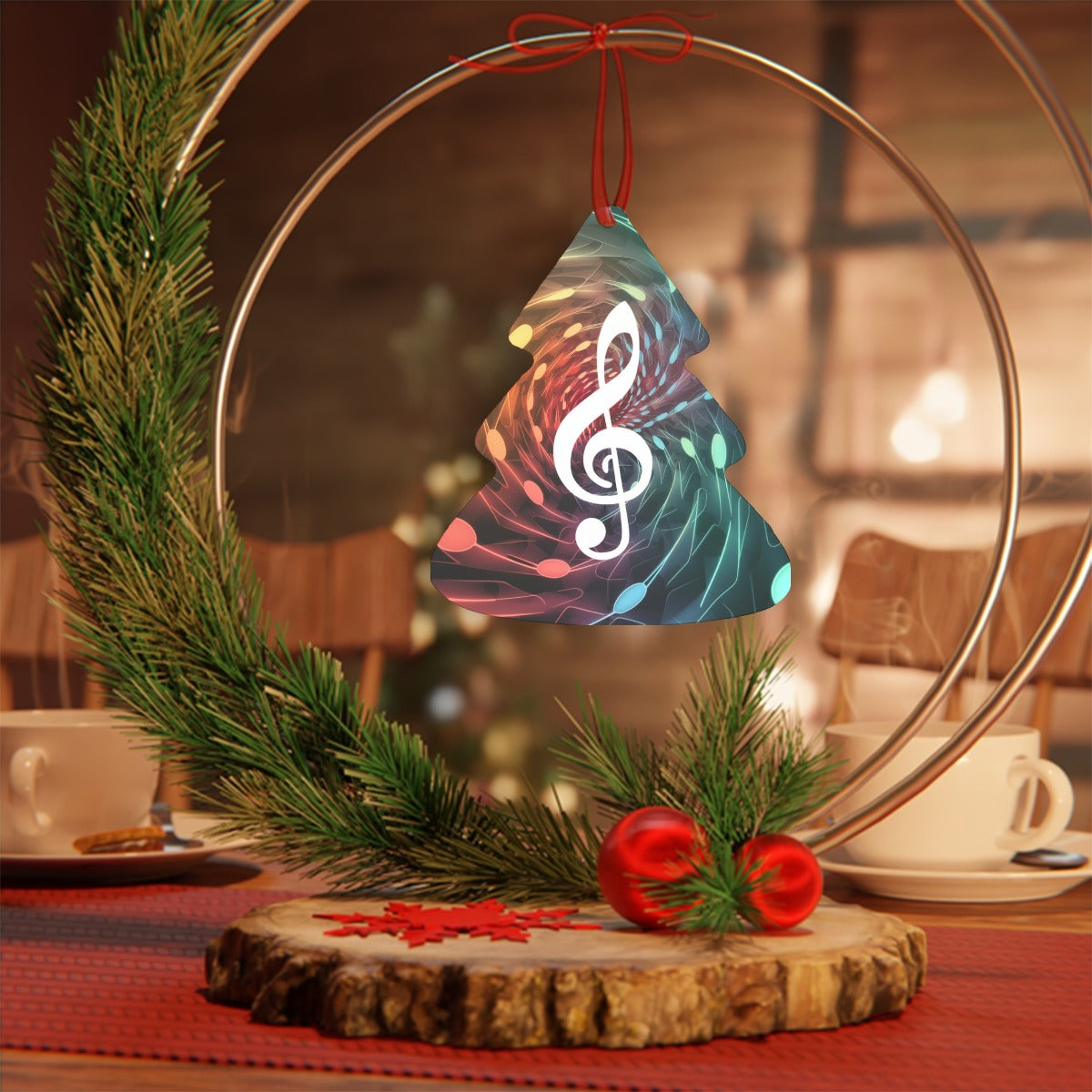 Treble Clef Music Christmas Tree Shaped Aluminium Pendant