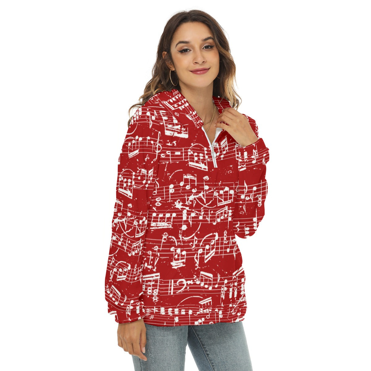 Music Red Women's Borg Fleece Half Zip Hoodie