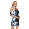 Music Blue Flowers Cold Shoulder Criss Cross Dress