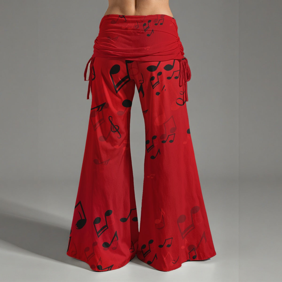 Music Notes Red Women's High Waist Wide Leg Pants