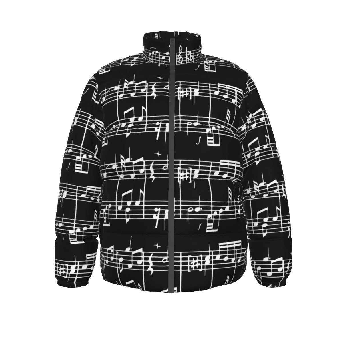 Music Print Black Unisex Down Jacket