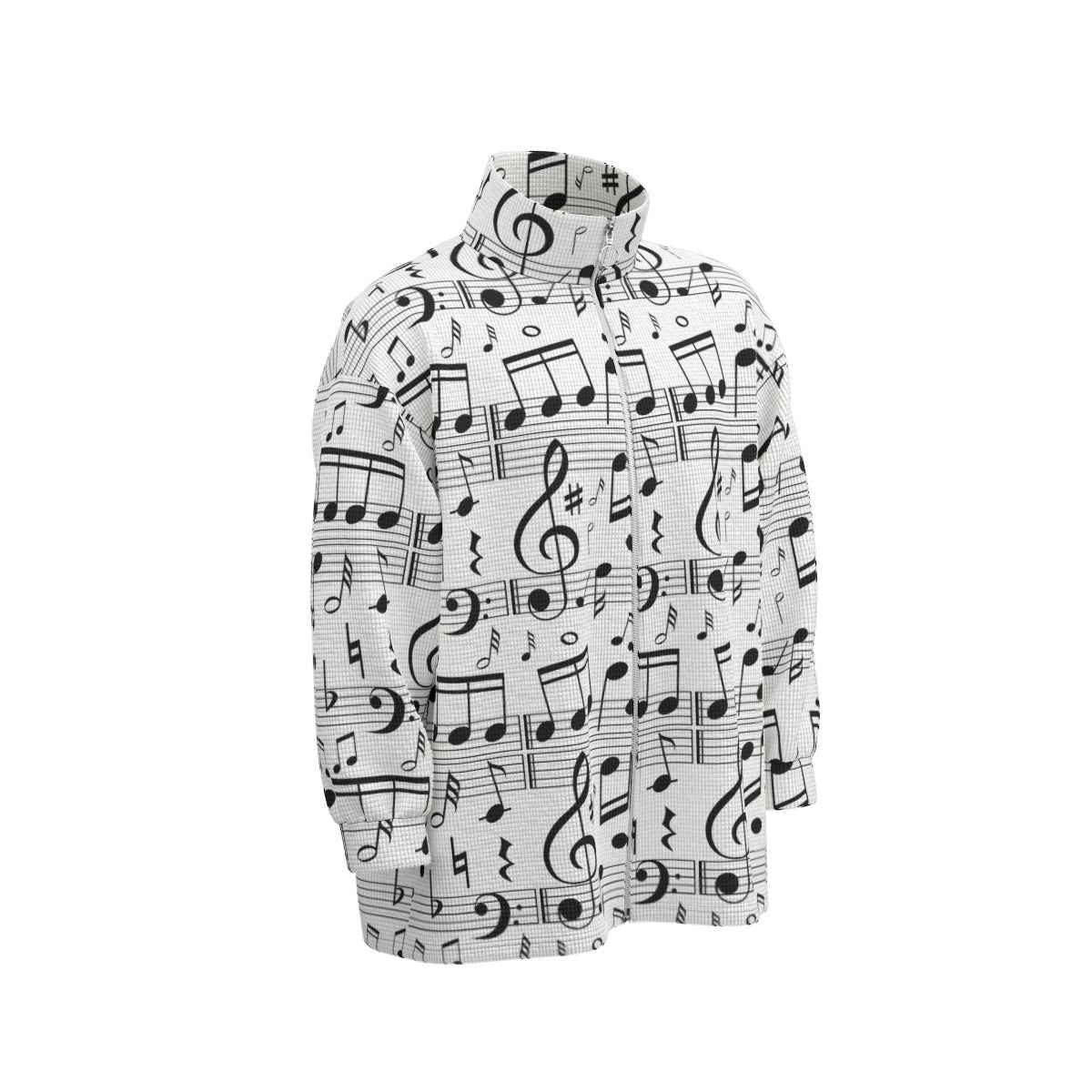 Music Notes Print Unisex Stand Collar Zipped Jacket