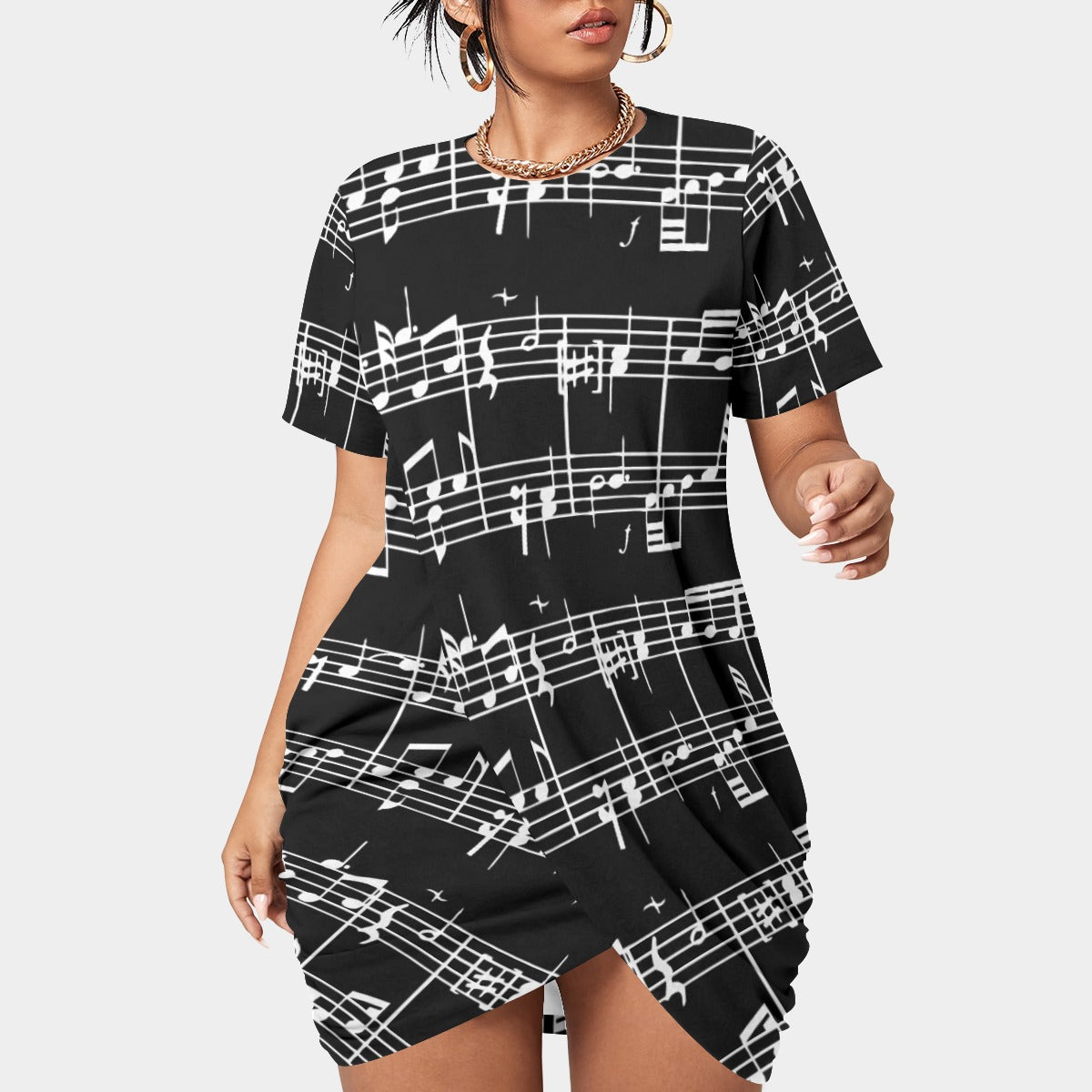 Music Print Dark T-shirt Dress (Plus Size)