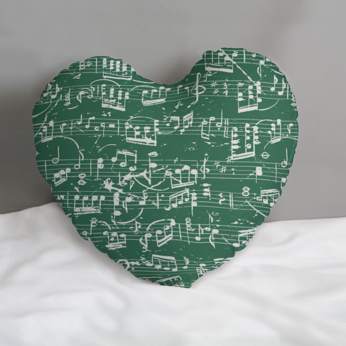 Green Music Print Heart-shaped pillow