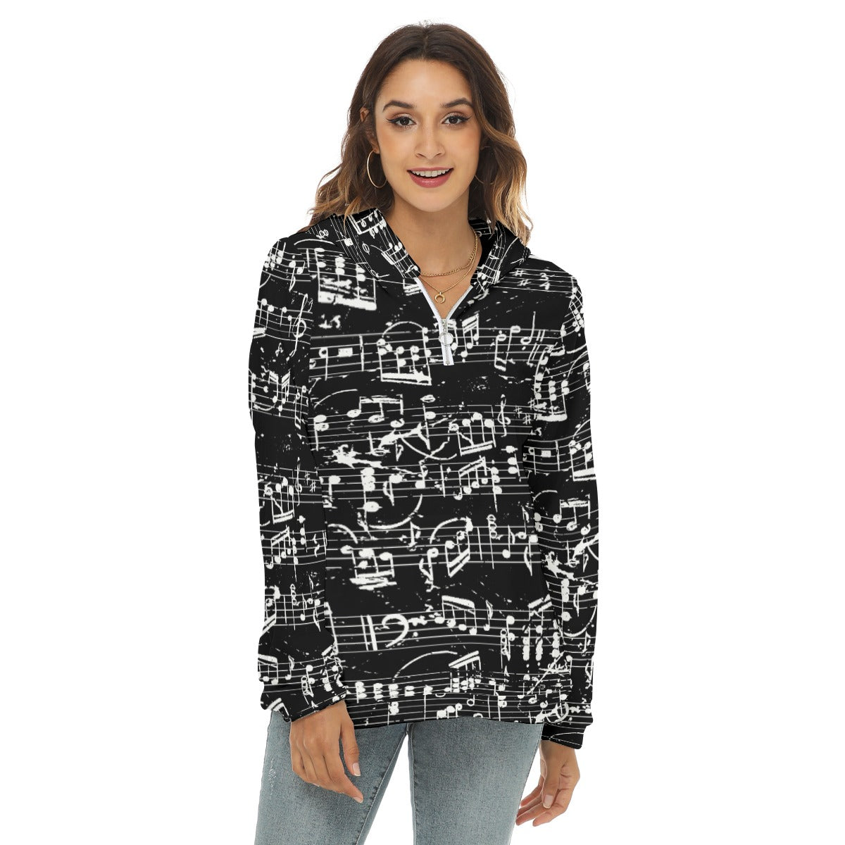 Music Black Women's Borg Fleece Half Zip Hoodie