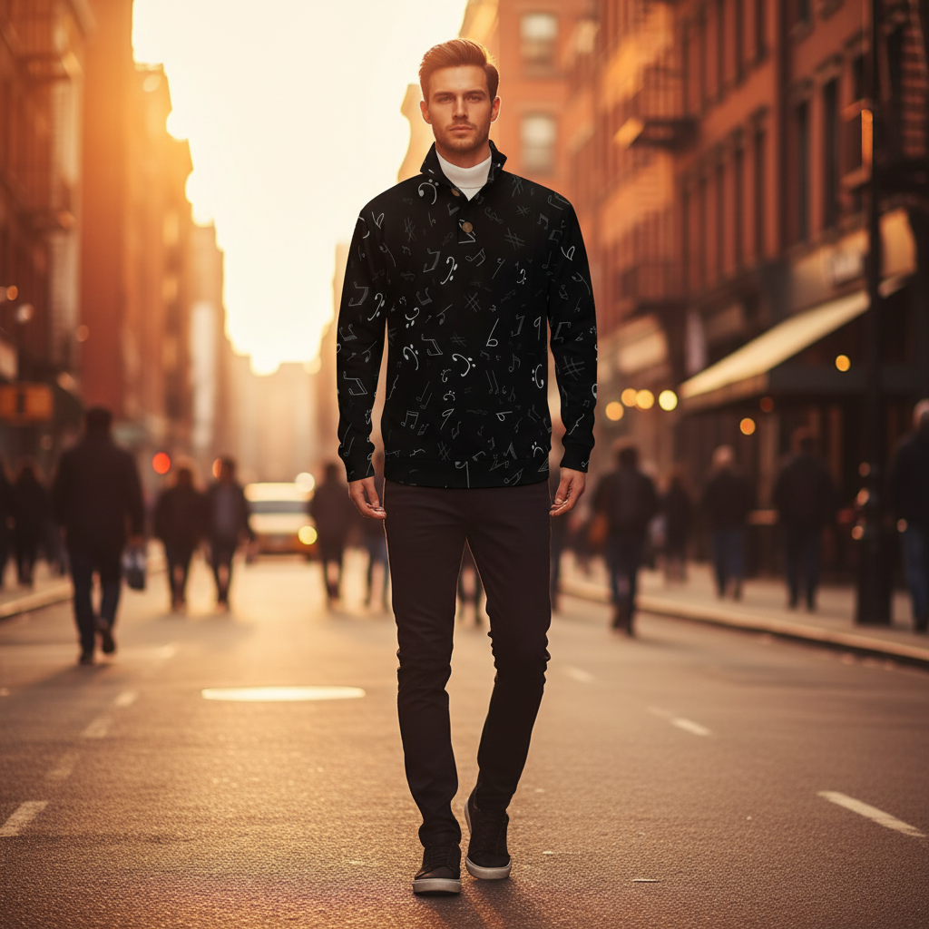 Elegant Music Print Men’s Casual Pullover