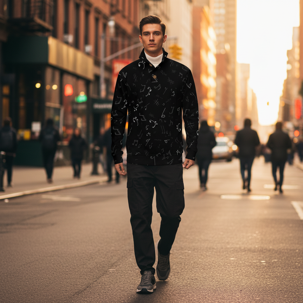 Elegant Music Print Men’s Casual Pullover
