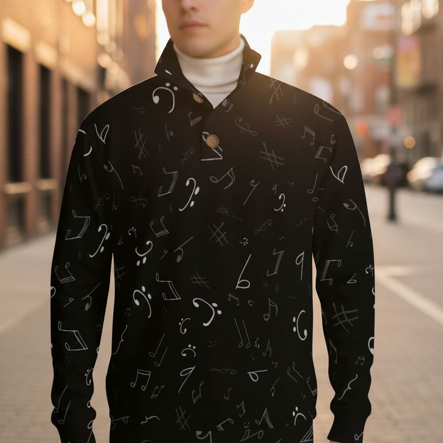 Elegant Music Print Men’s Casual Pullover