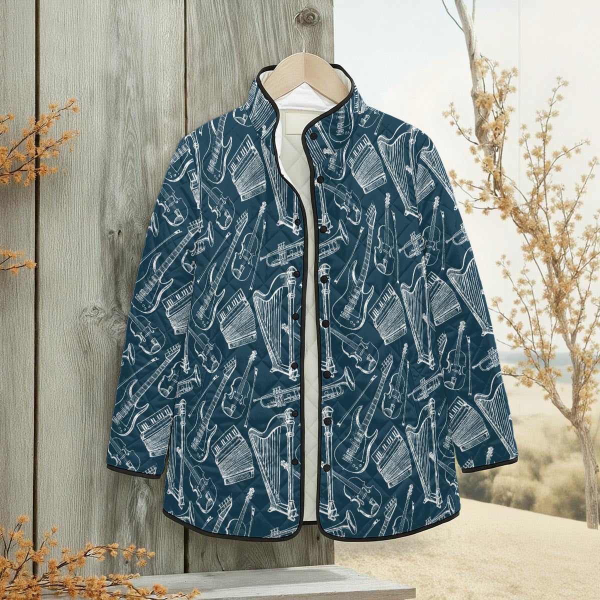 Music Instruments Blue Unisex Quilted Jacket