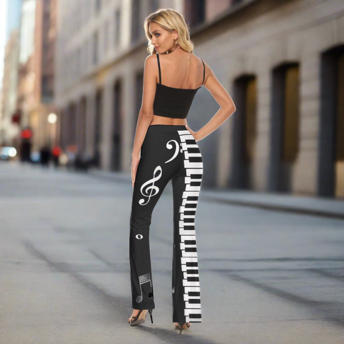 Piano Black Women's Elastic Flare Pants