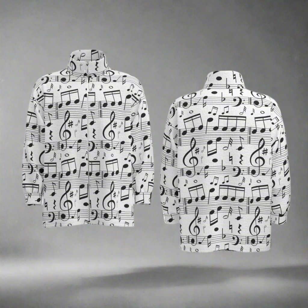 Music Notes Print Unisex Stand Collar Zipped Jacket