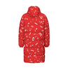 Red Music Notes Print Unisex Long Down Jacket