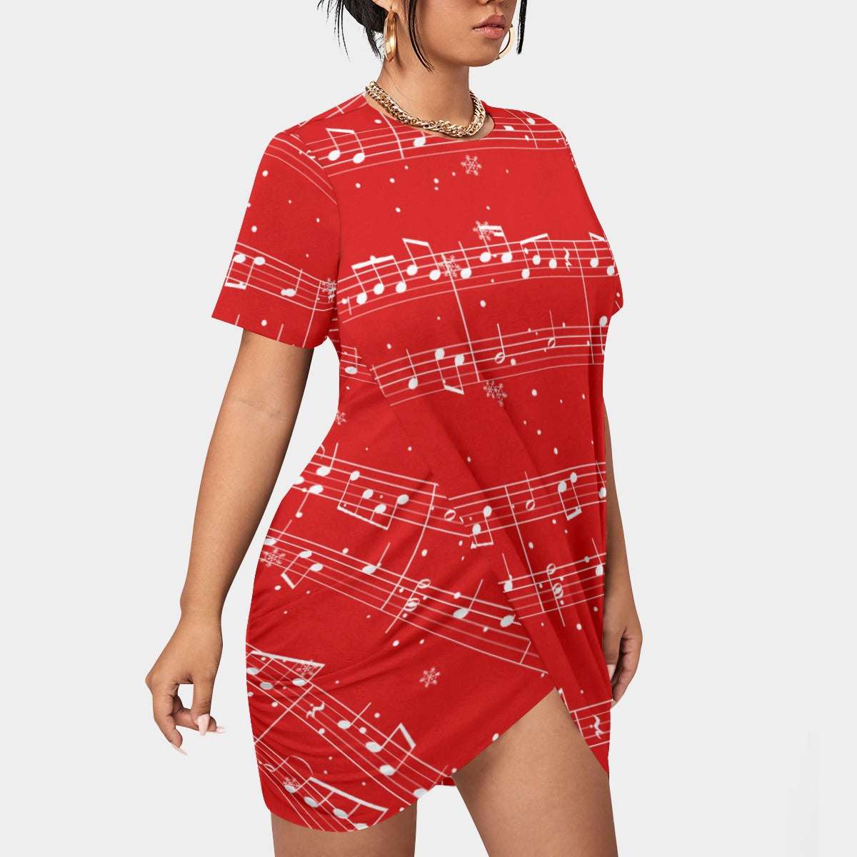 Music Print Red T-shirt Dress (Plus Size)