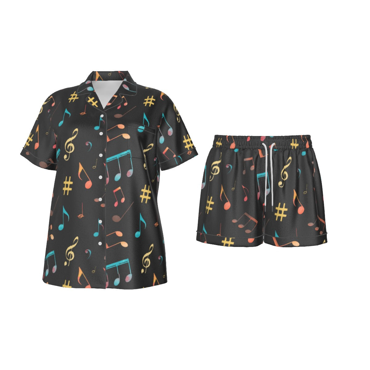 Music Colorful Women's Short Sleeve Pajama Set