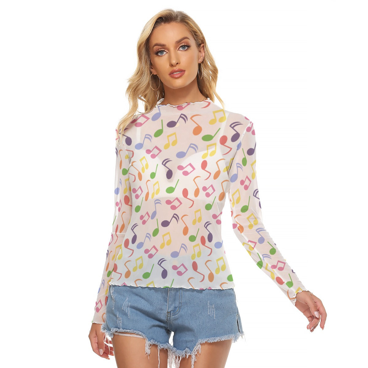 Music Pattern Women's Mesh Top