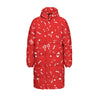 Red Music Notes Print Unisex Long Down Jacket