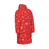 Red Music Notes Print Unisex Long Down Jacket