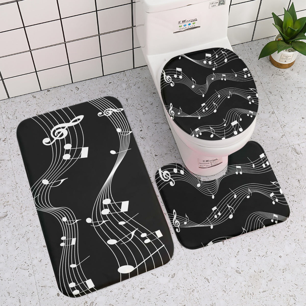 Music Waves Toilet Seat Cover & Bathroom Mat Set (3pcs)