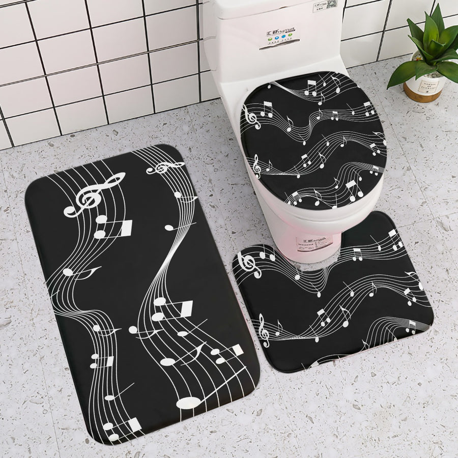 Music Waves Toilet Seat Cover & Bathroom Mat Set (3pcs)