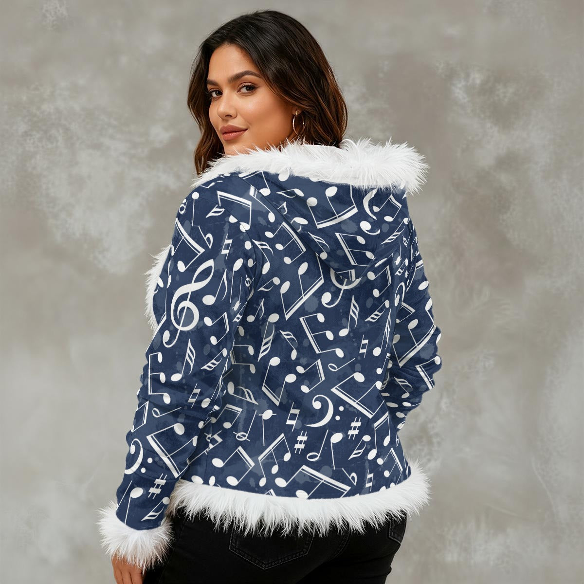 Music Ocean Women's Faux Fur Trim Hooded Jacket