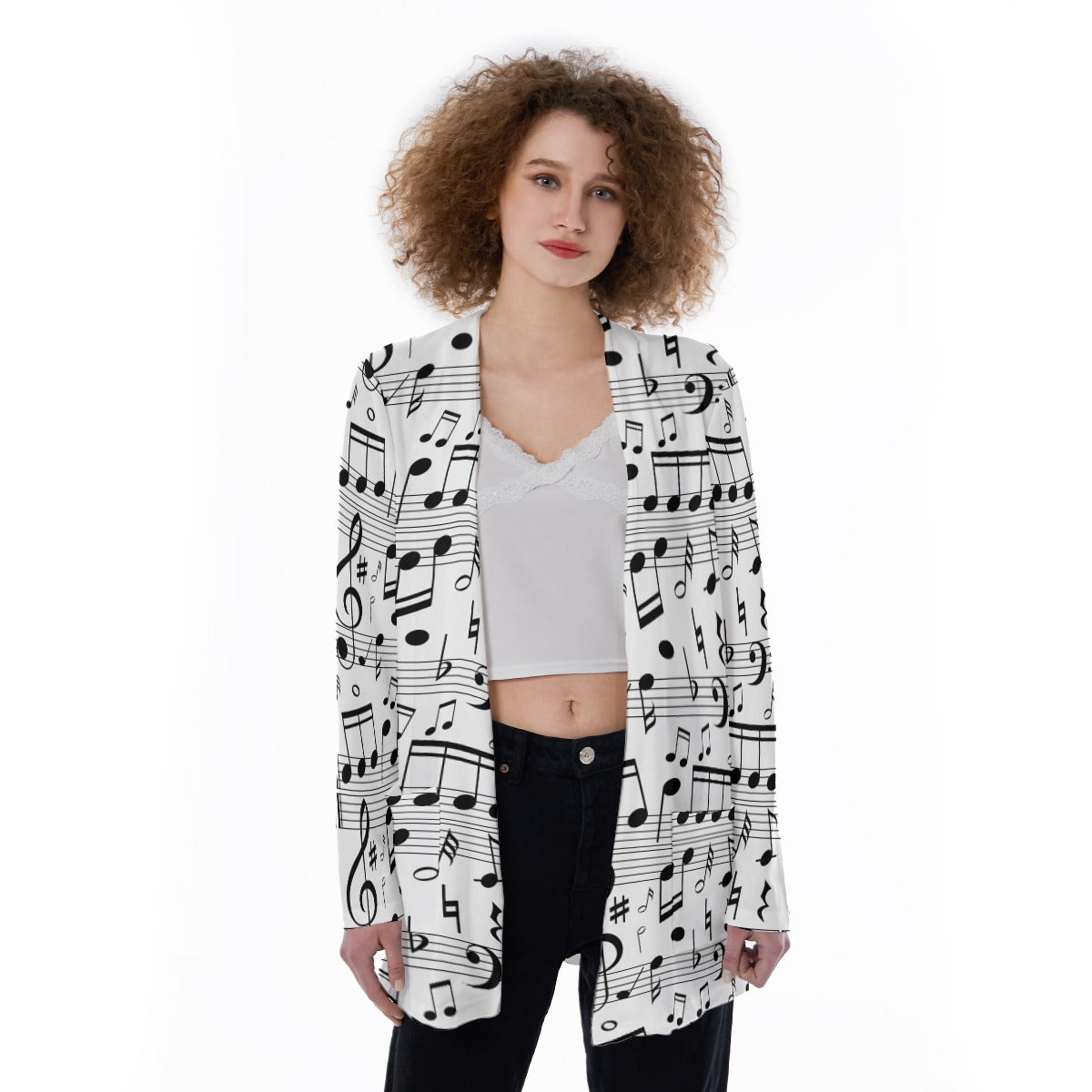 Music Scores Print Women's Pocket Cardigan