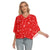 Music Red Bat Sleeve V-neck Button Up Top