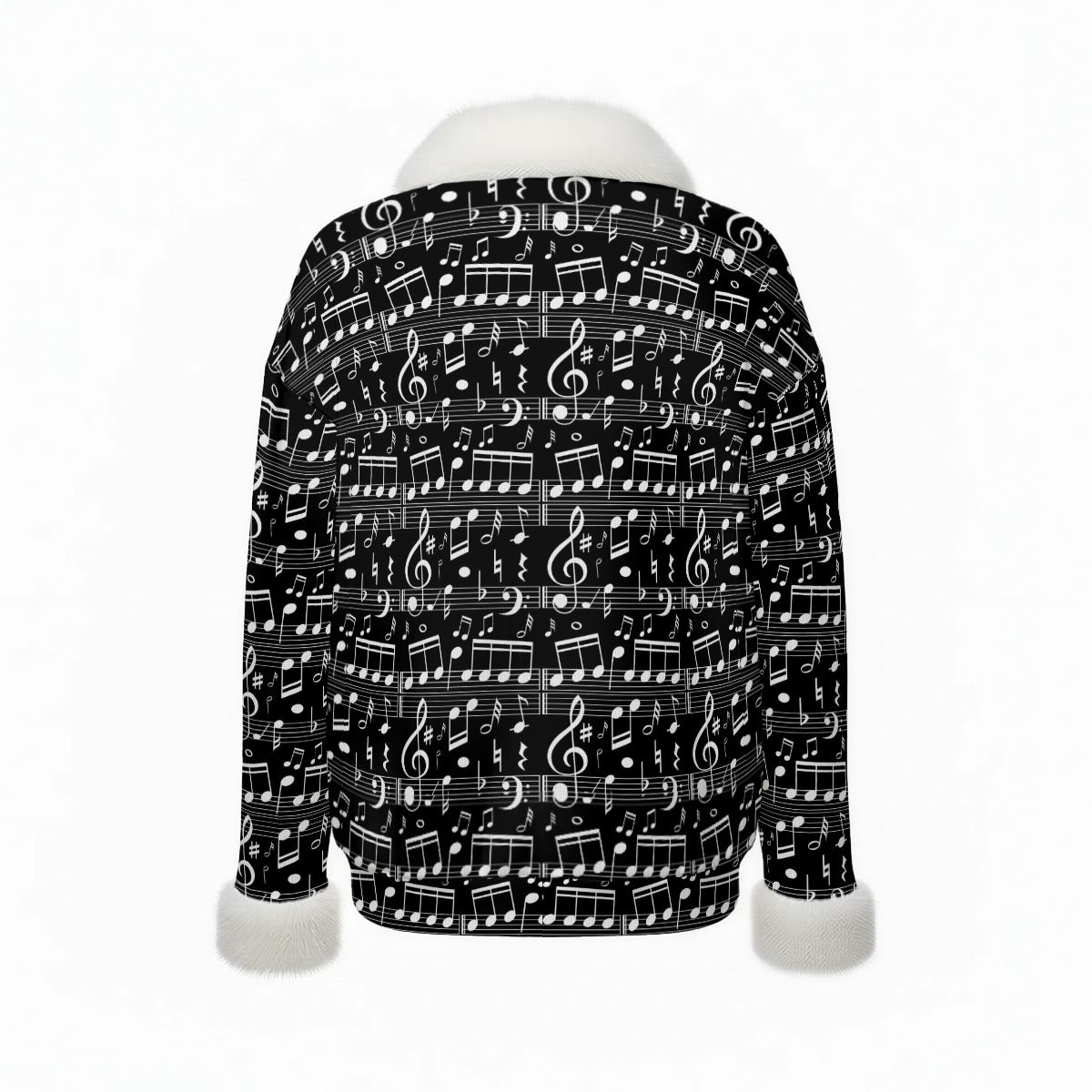 Music Black Faux Fur V-Neck Sweater