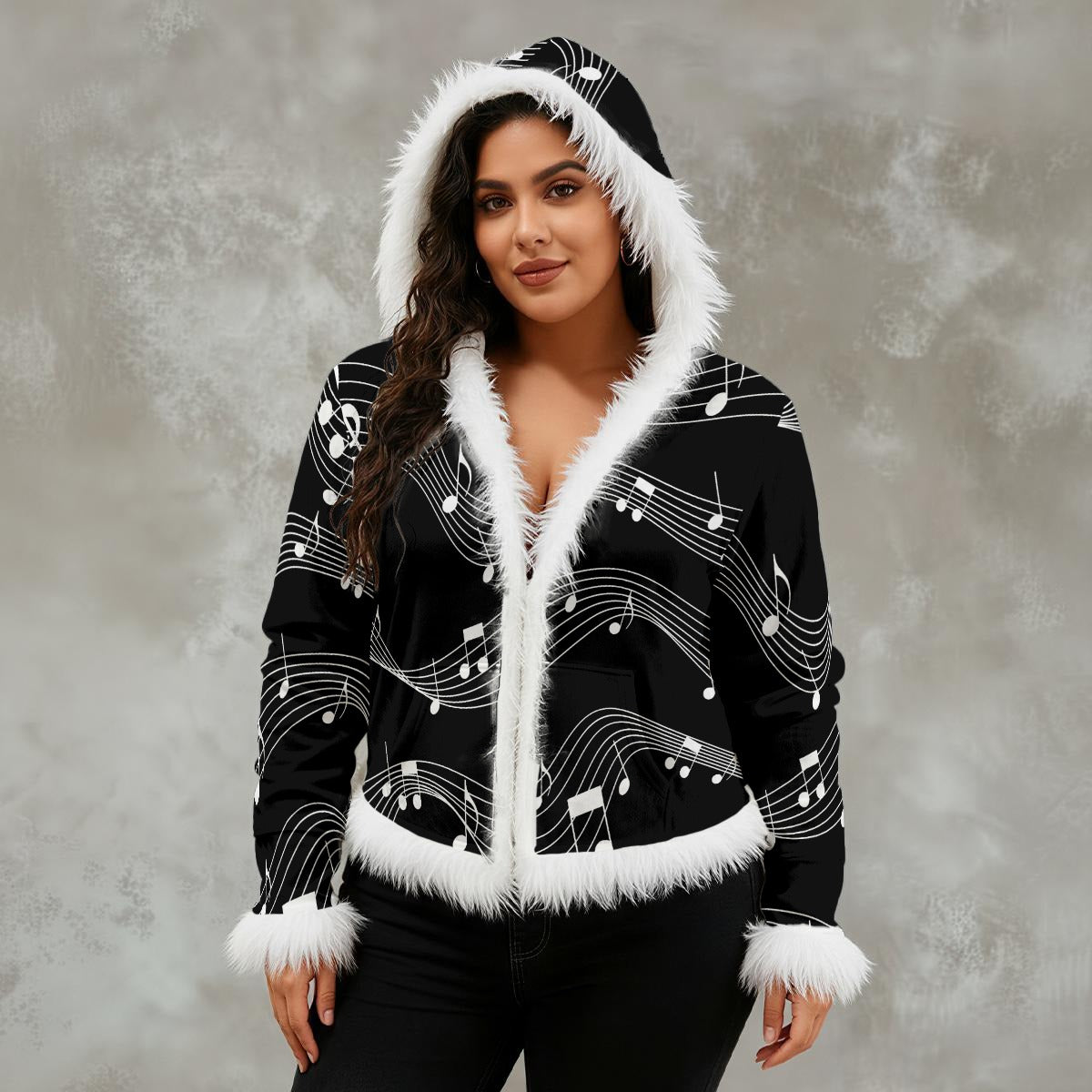 Music Flow Women's Faux Fur Trim Hooded Jacket