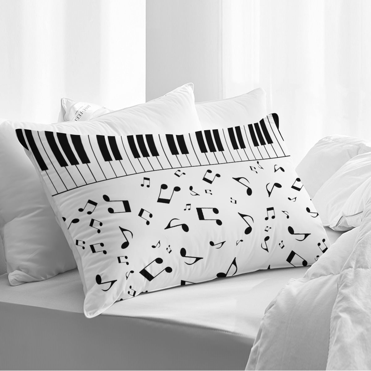 Piano N Music Notes White Pillow Cover