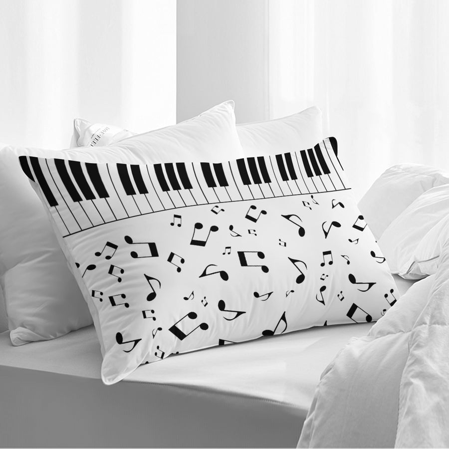 Piano N Music Notes White Pillow Cover
