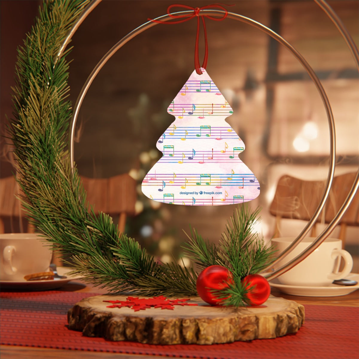 Pink Music Christmas Tree Shaped Aluminium Pendant