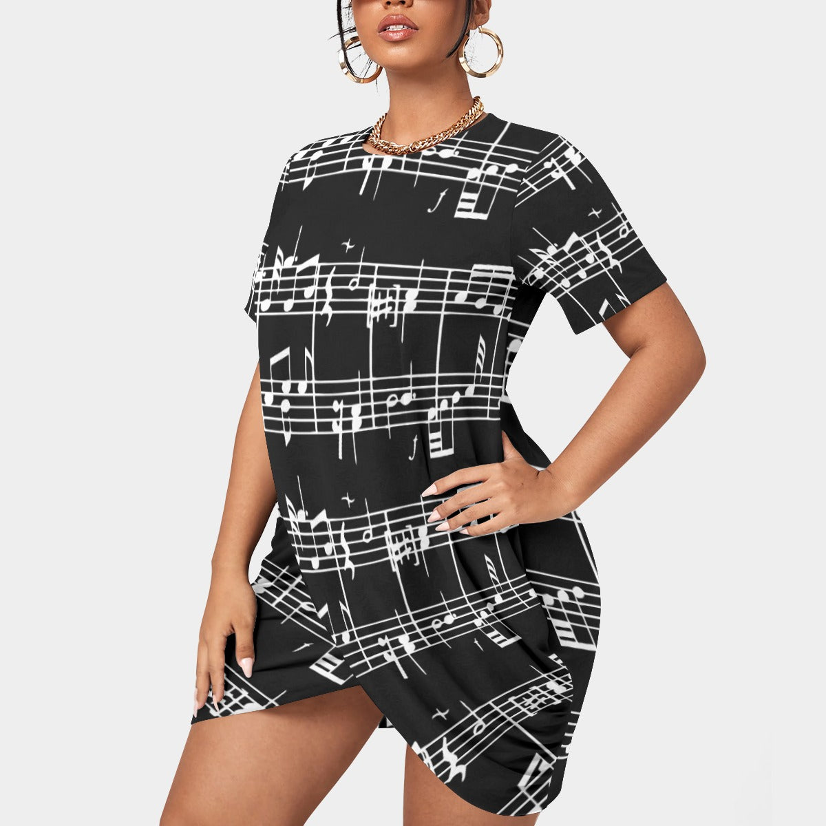Music Print Dark T-shirt Dress (Plus Size)