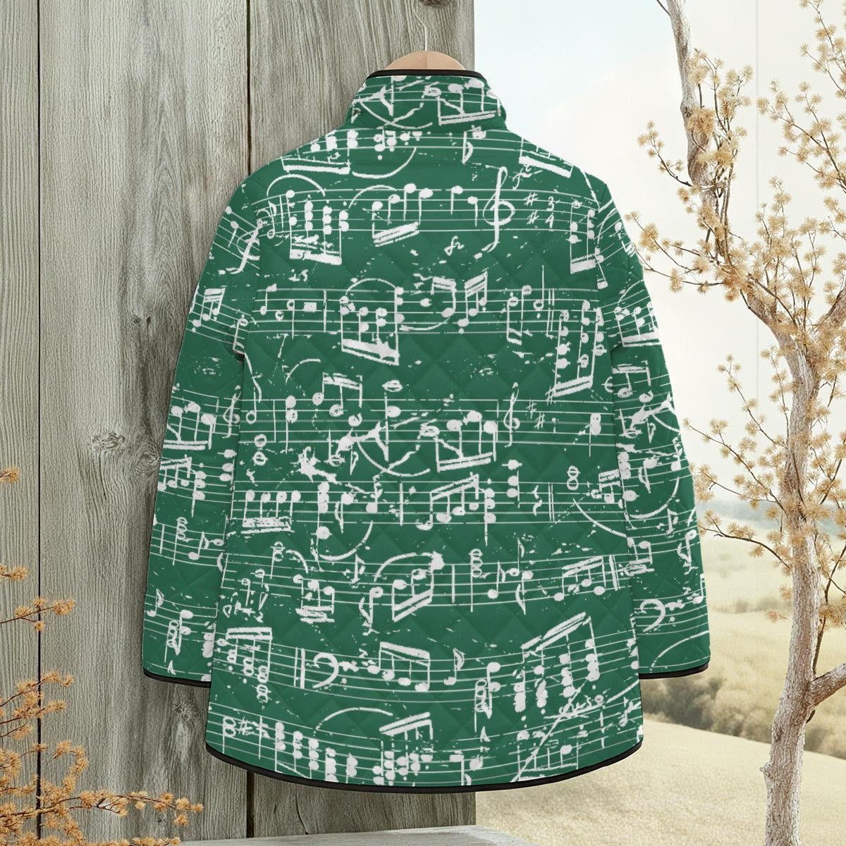Music Pattern Green Unisex Quilted Jacket