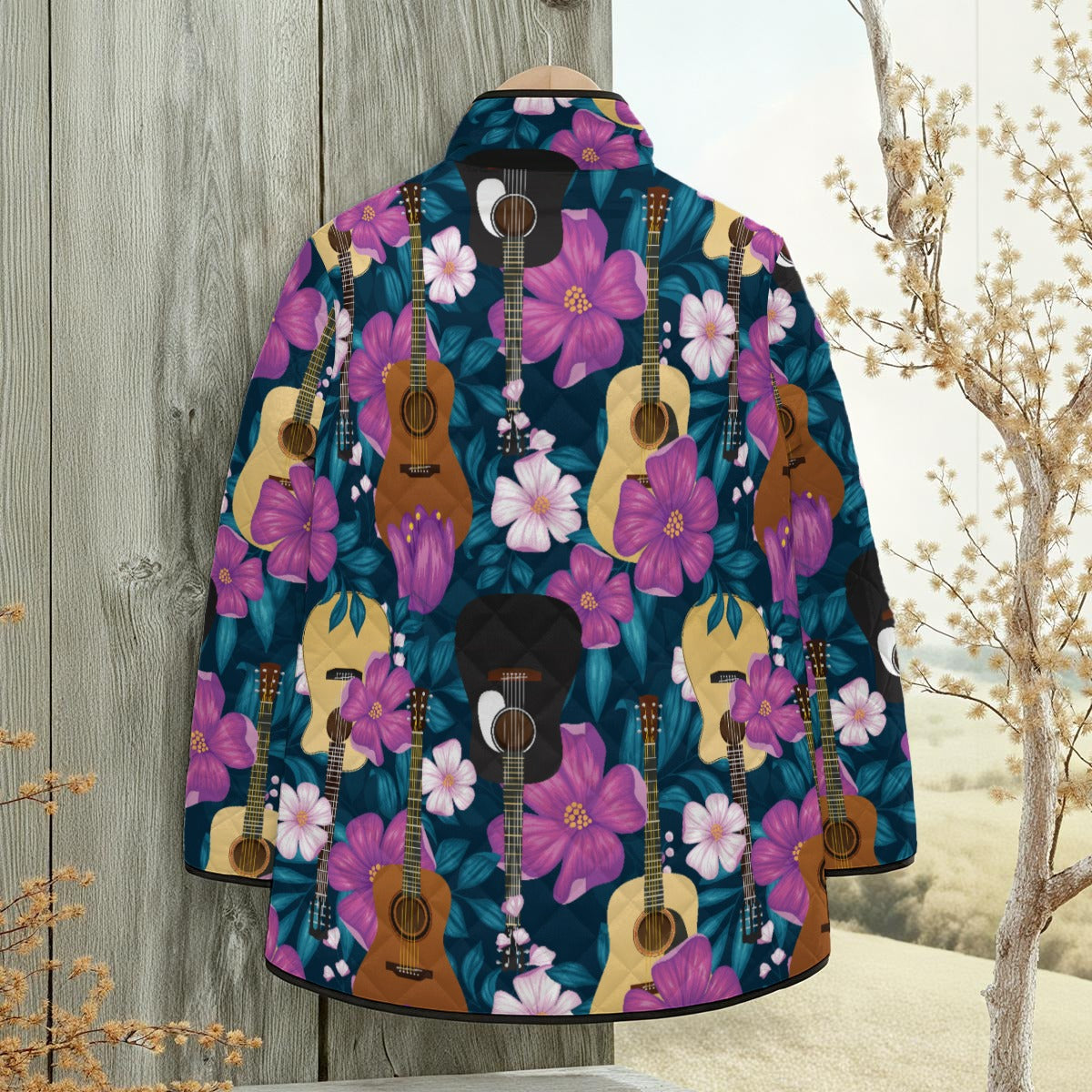 Floral Guitar Unisex Quilted Jacket