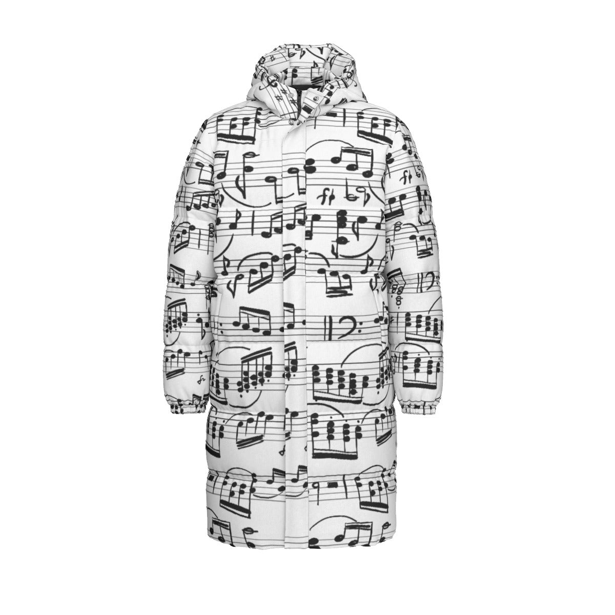Music Print White Unisex Long Down Jacket